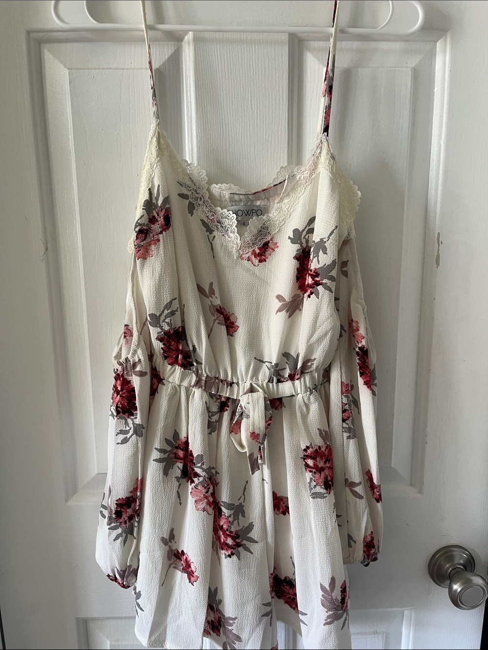 Showpo Cream Floral Lace-Trim Romper with Burgundy Roses